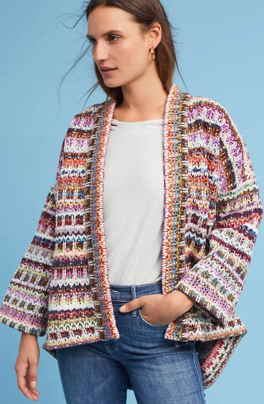 Anthropologie dRA Yoko Cardigan Kimono Woven Multicolor Medium Rainbow Boho